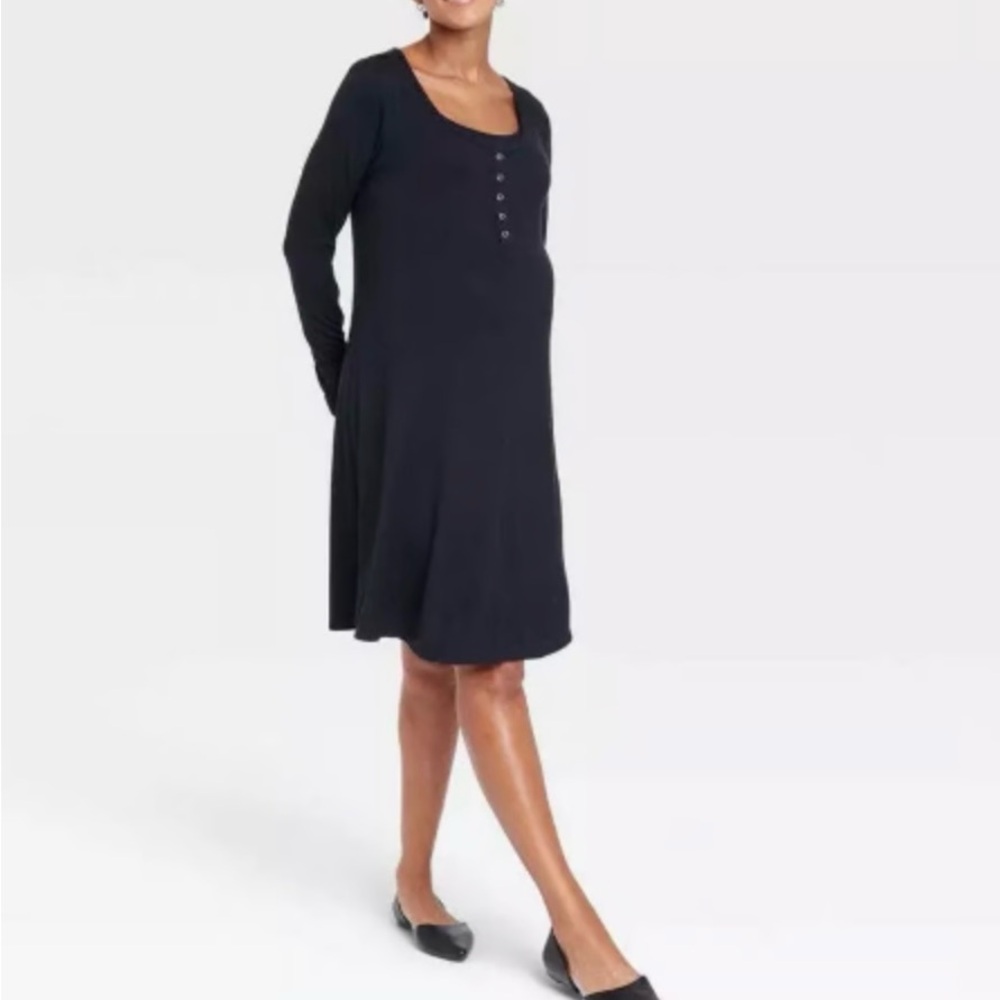 Long Sleeve Nursing Henley Maternity Dress